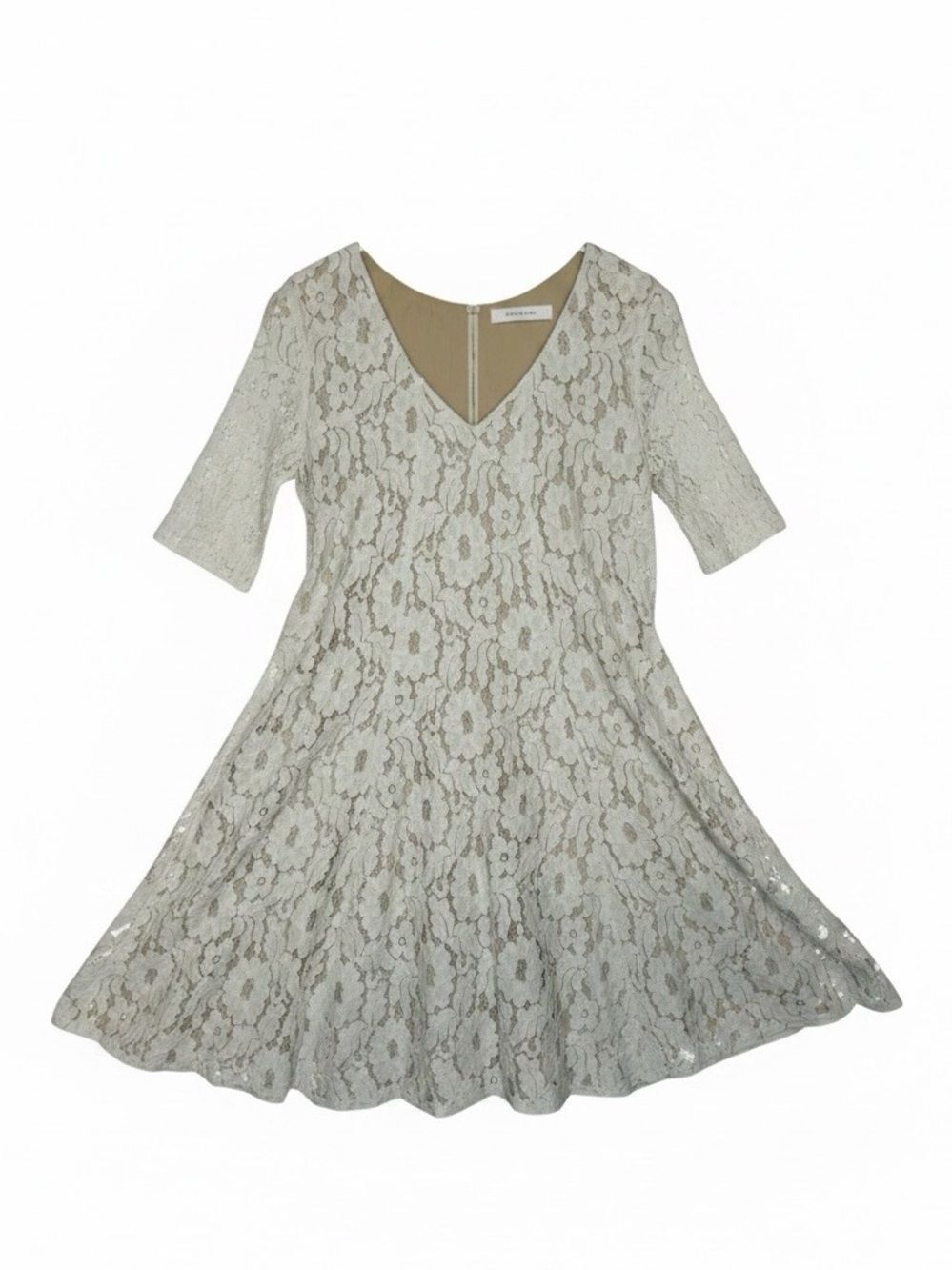 JULIAN TAYLOR Ivory Lace Overlay Swing Style Dress Size 8